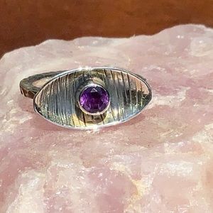 AMETHYST EVIL EYE 925 STERLING SILVER RING SIZE 8.5